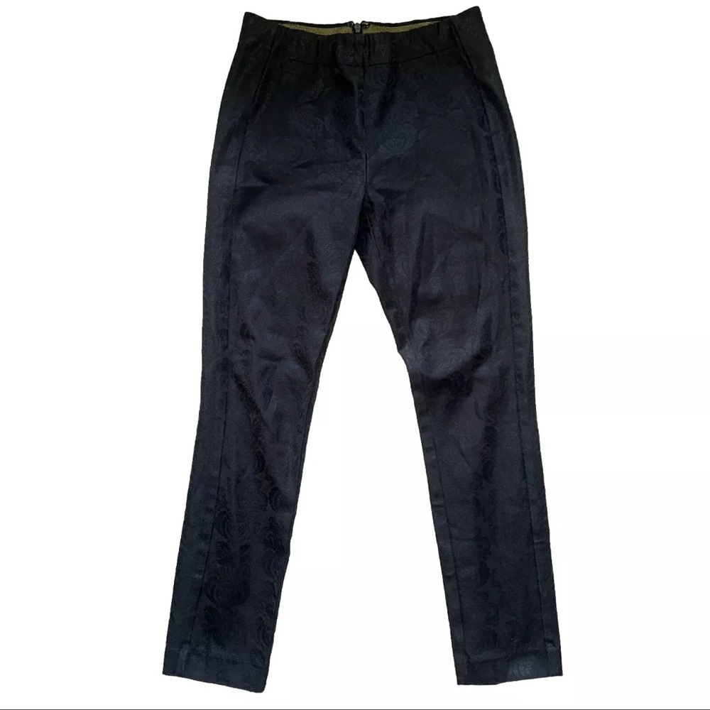 Anthropologie The Essential Skinny Pant Black Jacquard Cropped Floral Size 0